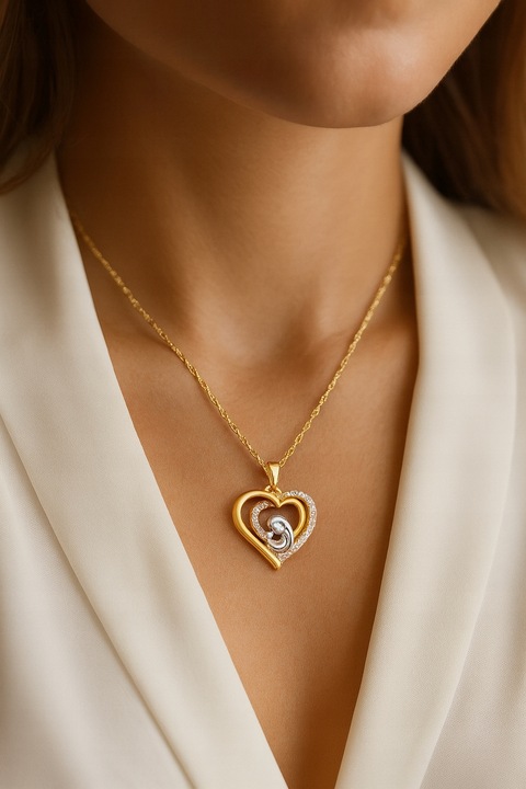 Złoty Łańcuszek z Medalikiem 925/585 Matka Boska w Sercu na Komunię