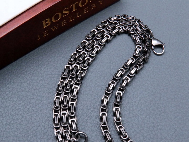 CZARNY ŁAŃCUSZEK + KRZYŻYK CZARNA STAL CHIRURGICZNA 316L SPLOT KRÓLEWSKI