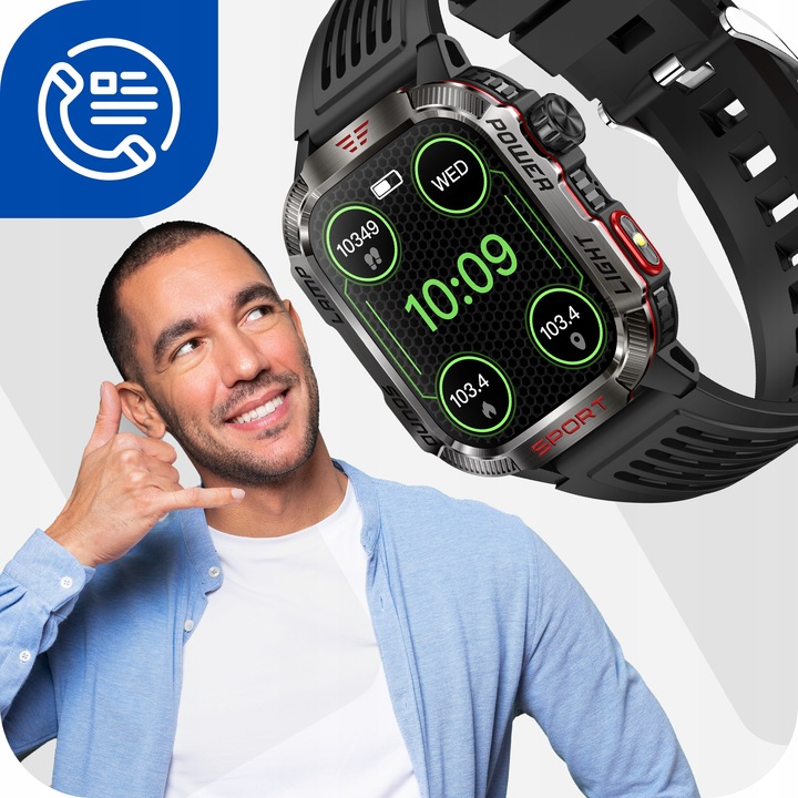 SMARTWATCH MĘSKI MILITARNY ZEGAREK POLSKIE MENU ROZMOWY 600 MAH SMART WATCH