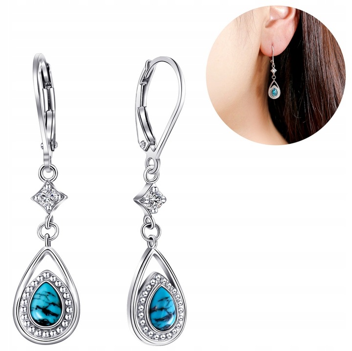 Kolczyki srebrne z turkusem długie wiszące dla kobiety srebro próba 925