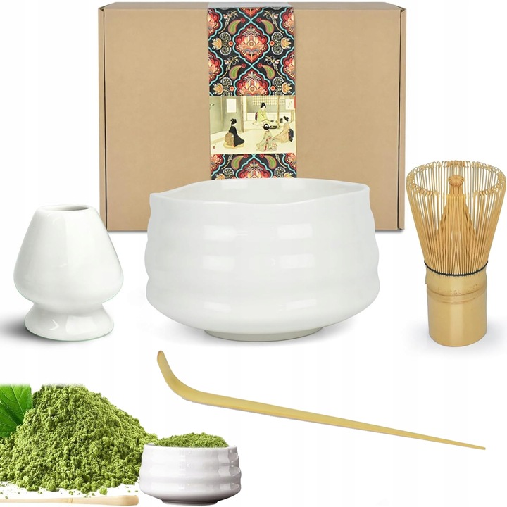 Zestaw prezentowy do herbaty matcha czarka miotełka podstawka łyżeczka