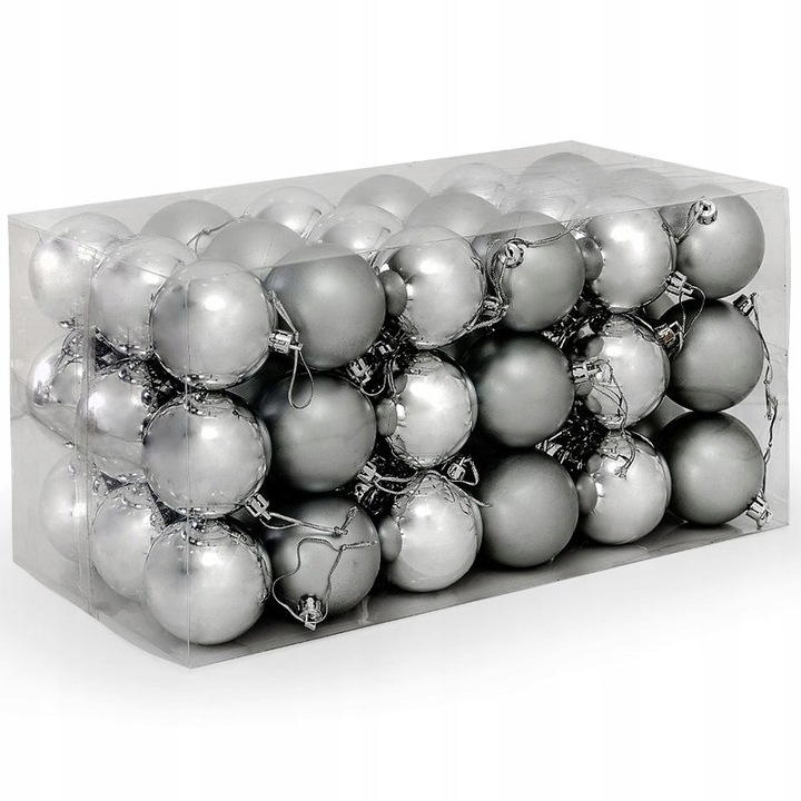 BOMBKI CHOINKOWE 6cm 54 SZT BOMBKA ZESTAW SREBRNE
