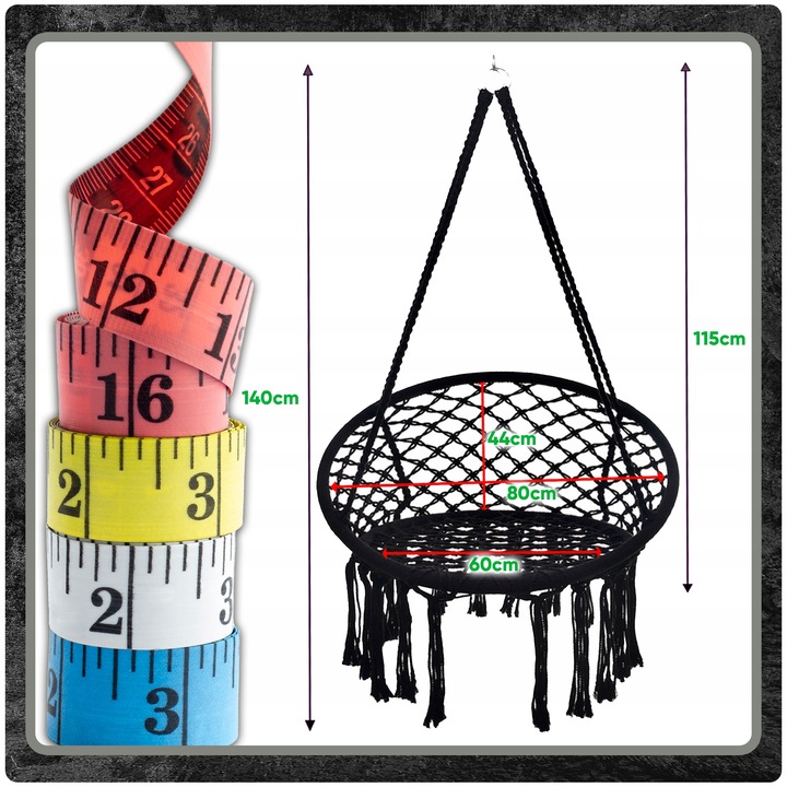 Czarna czarne Bocianie gniazdo huśtawka + PIKOWANA Poduszka XXL + 2 Zestawy