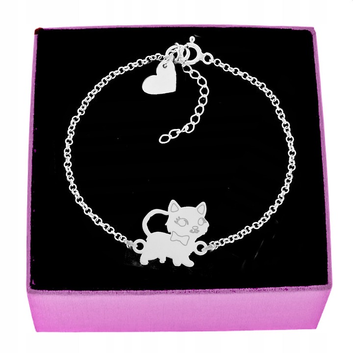 BRANSOLETKA SREBRNA DZIECIĘCA KOTEK I SERCE SREBRO 925 GRAWER