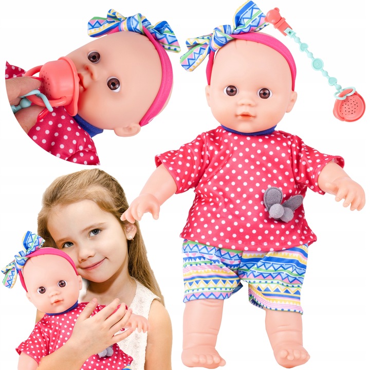 LALKA MIĘKKA INERAKTYWNA BOBAS NIEMOWLAK ZE SMOCZKIEM WYDAJE DŹWIĘKI 31 CM