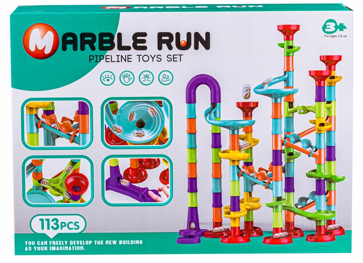 Tor Kulkowy KULODROM ZESTAW 113 el KULKI WYRZUTNIA Zjeżdżalnia dla kulek