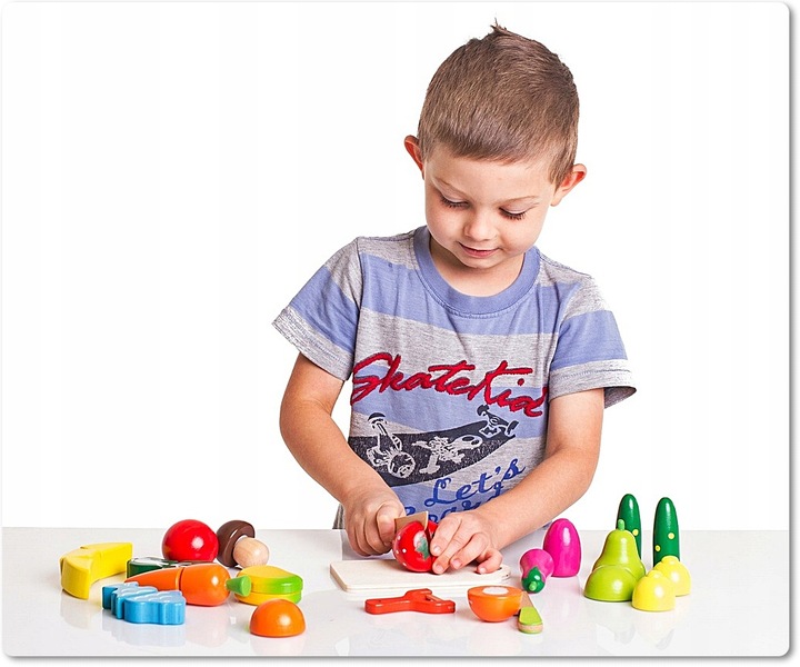 Drewniane Owoce i Warzywa Do Krojenia na Rzep Deska Nóż Zestaw XXL 17 el