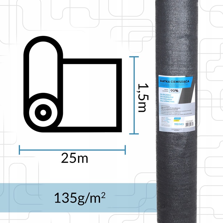 SIATKA CIENIUJĄCA GRAFIT maskująca UV 90% 1,5x25m