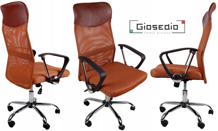Fotel BIUROWY przewiewny obrotowy GIOSEDIO brązowy