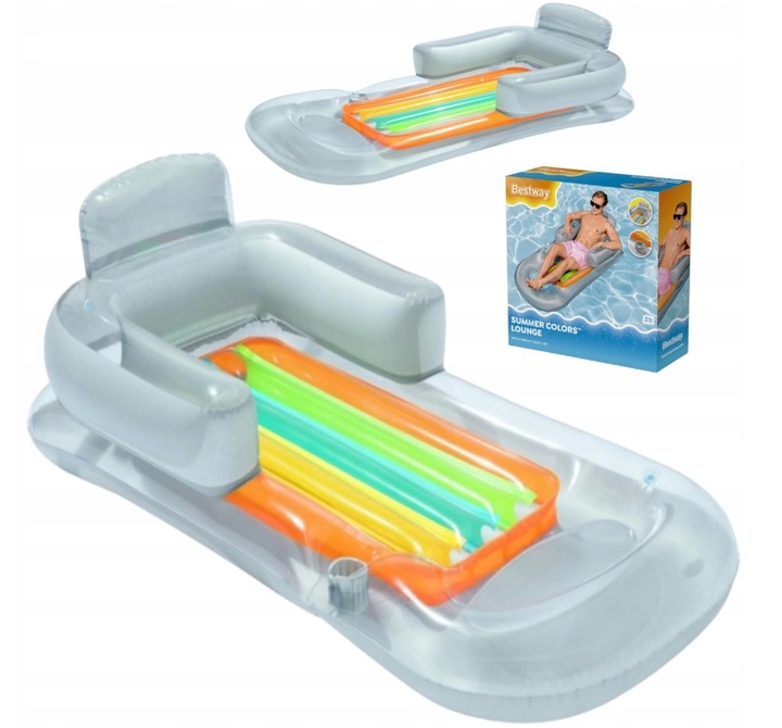 Dmuchany Materac Fotel Leżak 161 x 84cm Bestway srebrny z Uchwytem na napój