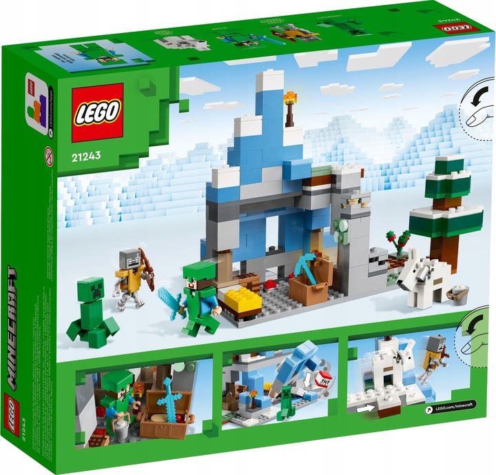 LEGO MINECRAFT 21243 KLOCKI LODOWA JASKINIA DOMEK OŚNIEŻONE SZCZYTY