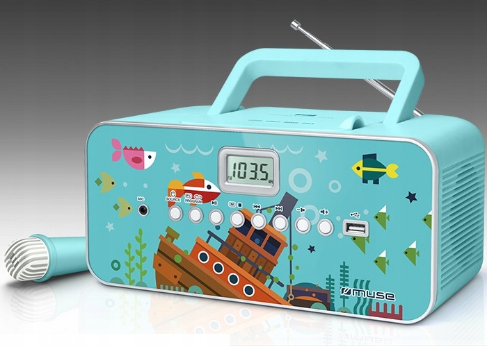 RADIOODTWARZACZ + MIKROFON DLA DZIECI CHŁOPCA RADIO USB CD MUSE M-29 KB