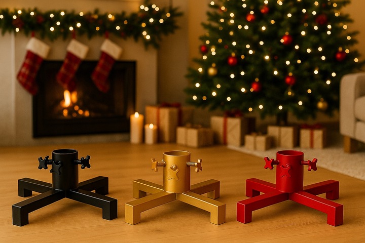 STOJAK POD CHOINKĘ LOFT 40x40 cm METALOWY CZARNY STOJAK Z KUBKIEM NA WODE