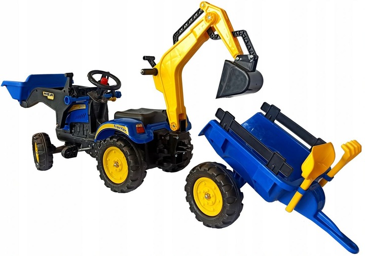 Traktor na pedały z przyczepą ładowaczem i koparka 3w1 PROMO