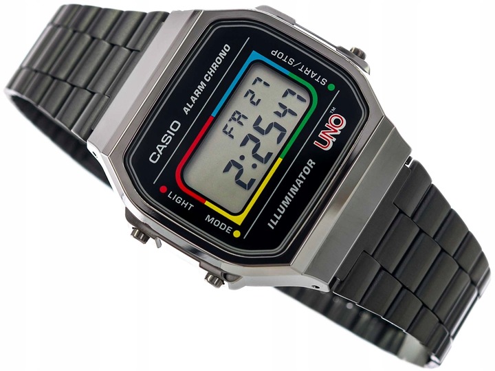 ZEGAREK CASIO A168WEUC-1AER UNO COLLABORATION VINTAGE CZARNY STOPER RETRO
