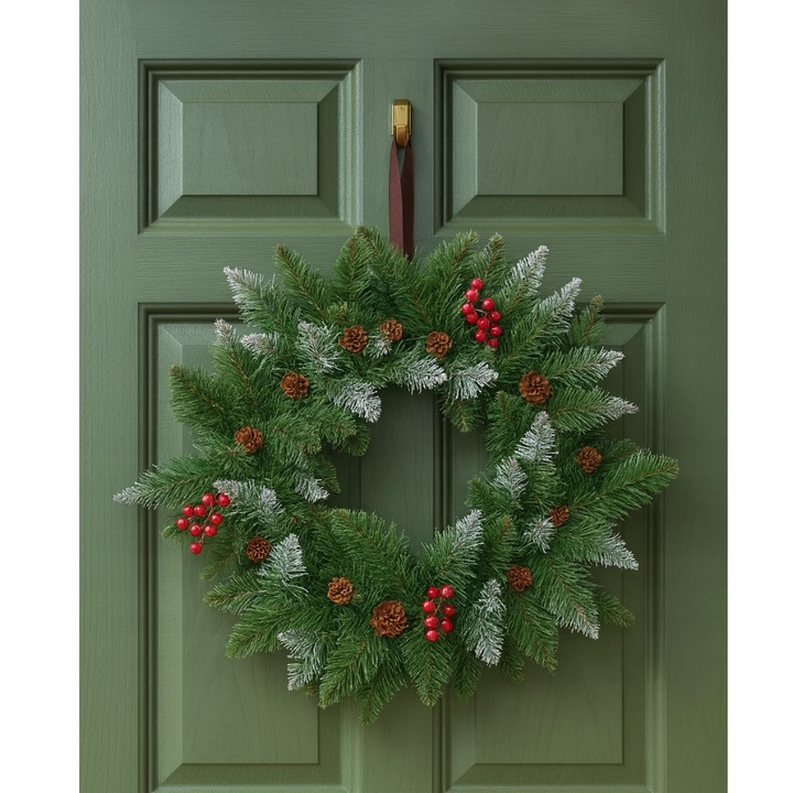 WIENIEC ŚWIĄTECZNY STROIK NA ŚWIĘTA Z OZDOBAMI JARZĘBINA SZYSZKA gęsty XXL