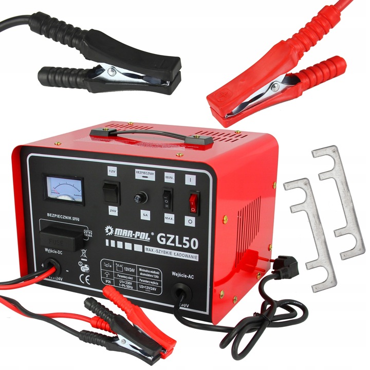 PROSTOWNIK ŁADOWARKA DO SAMOCHODÓW GZL-50 12V/24V SZYBKIE ŁADOWANIE 50A