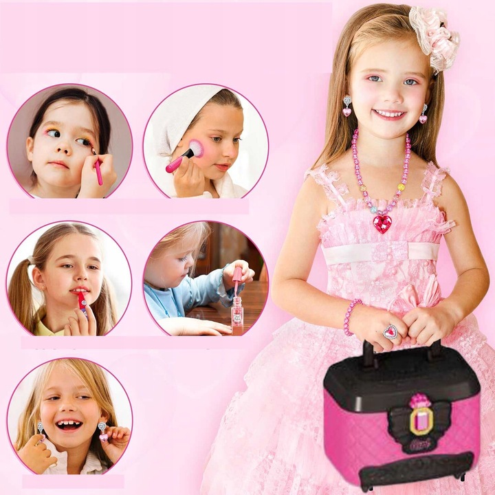 ZESTAW KOSMETYKÓW DO MAKIJAŻU I PAZNOKCI KUFEREK MAKE UP PREZENT DLA DZIECI