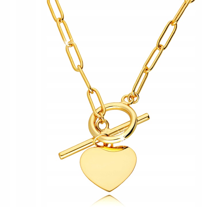 Złoty Naszyjnik srebro 925 Łańcuch grube Ogniwa Serce Przetyk