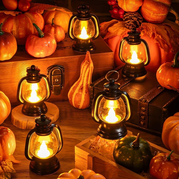 12 szt Mini Latarni w Stylu Vintage, Olejowa, Wisząca Latarnia Naftowa,LED