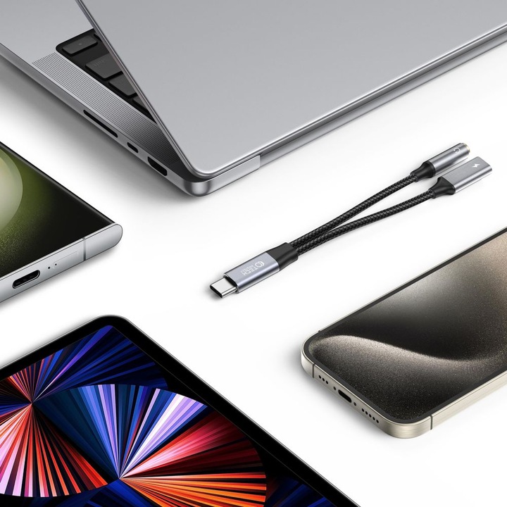 ADAPTER AUDIO + ŁADOWANIE MINI JACK AUX 3.5MM / TYPE-C USB-C PD-60W / 6A