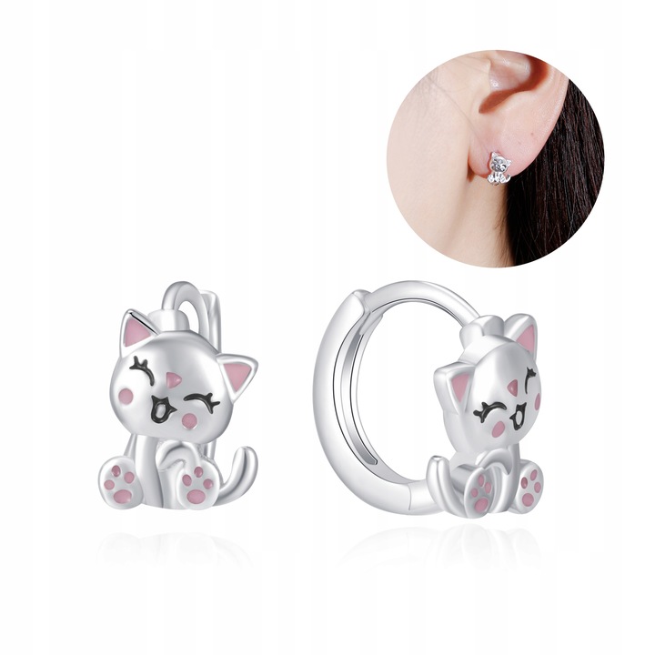 Srebrne kolczyki kółka koty kotki dla dzieci urocze srebro próba 925