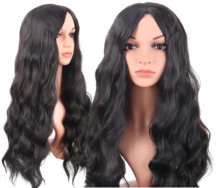 PERUKA DŁUGIE WŁOSY CZARNE KRUCZE FALE BRUNETKA SYNTETYCZNE damskie 70 cm