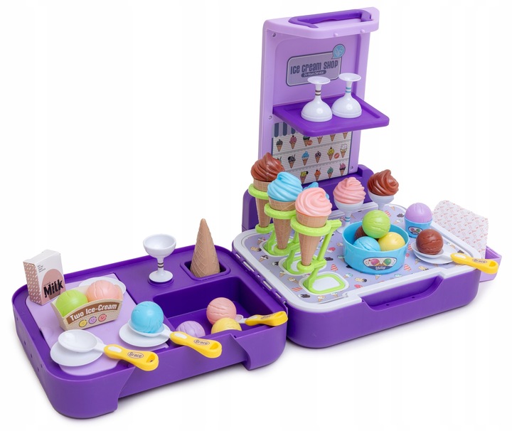 LODZIARNIA SKLEP Z LODAMI CUKERNIA KUCHNIA ZESTAW WALIZKA LODY DLA DZIECI