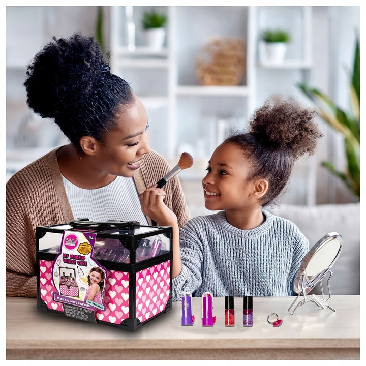 KUFEREK KOSMETYCZKA DLA DZIEWCZYNKI CIENIE LAKIERY TIPSY SZMINKA +BIŻUTERIA