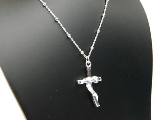 Krzyż krzyżyk opleciony srebrny komplet łańcuszek kulkowy srebro 925