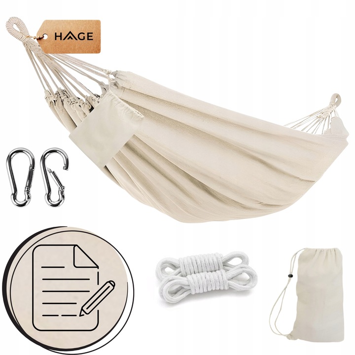 HAMAK OGRODOWY TURYSTYCZNY BOHO MOCNY 100x200cm 150kg TORBA BEŻ