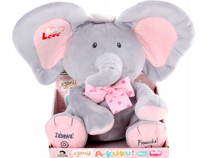 INTERAKTYWNY RÓŻOWY SŁONIK A KUKU RUSZA USZAMI ŚPIEWA I MÓWI PO POLSKU