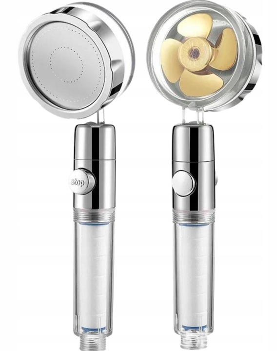 OSZCZĘDNA TURBO SŁUCHAWKA PRYSZNICOWA Z TURBINĄ WENTYLATOREM +WĄŻ+4xFILTR