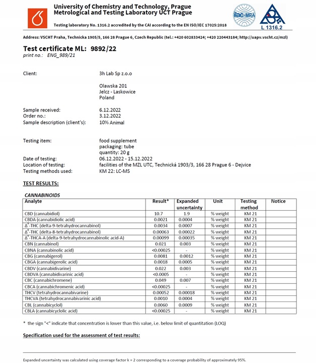 CBD 10% OLEJEK KONOPNY DLA PSÓW PSA KOTÓW KOTA 10ml BROAD SPECTRUM