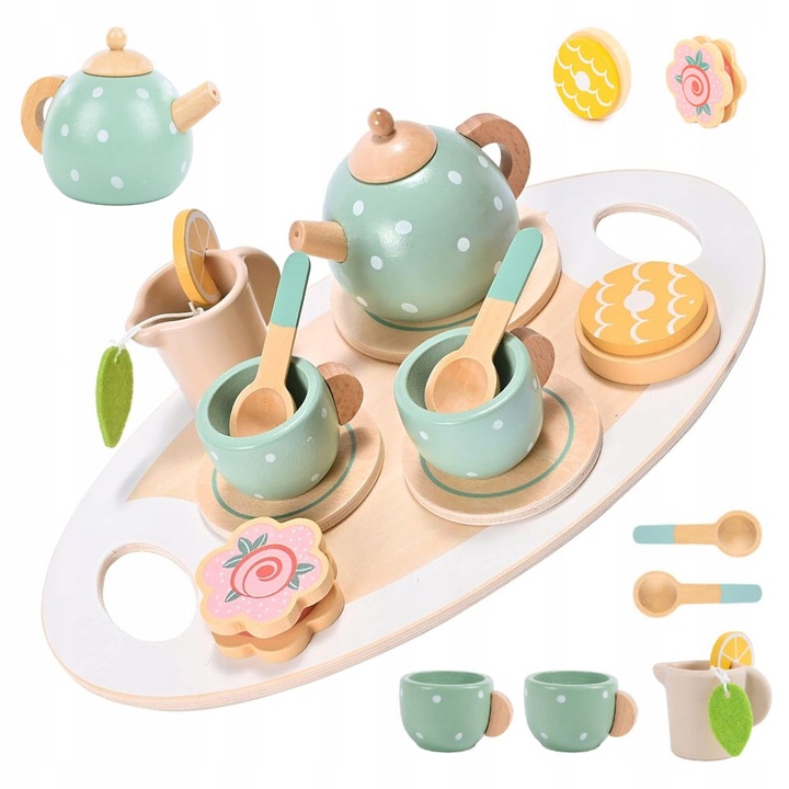 Drewniany Serwis dla Dzieci do Herbaty Kawy Zestaw Kawowy Filiżanki Zastawa
