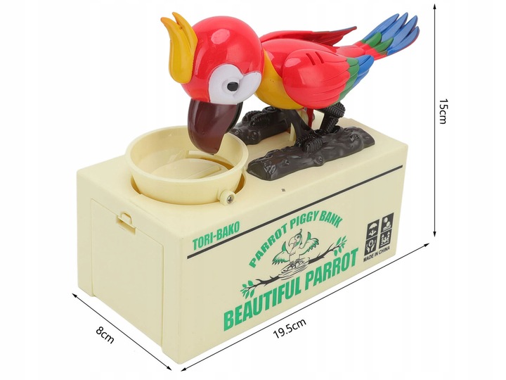 SKARBONKA INTERAKTYWNA AUTOMAT ZJADA MONETY PAPUGA ZŁODZIEJASZEK MONET