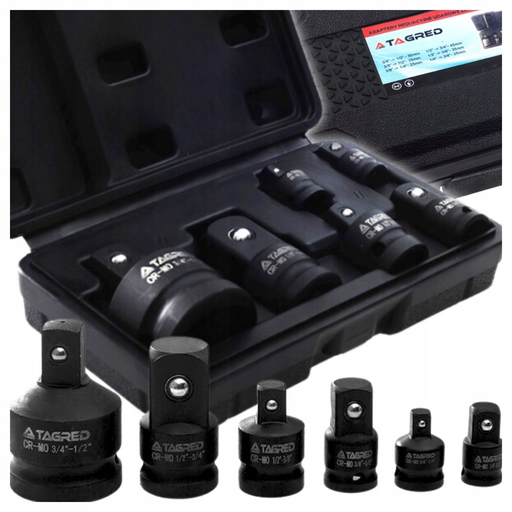 REDUKCJE ADAPTERY REDUKCYJNE 1/2 1/4 3/8 3/4 Udarowe z kulką blokującą x6