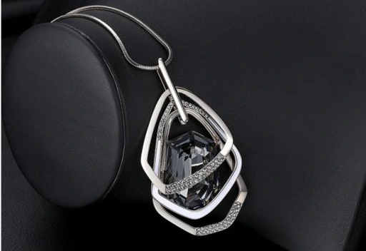 Naszyjnik DŁUGI srebrny łańcuszek kryształ GRAFIT