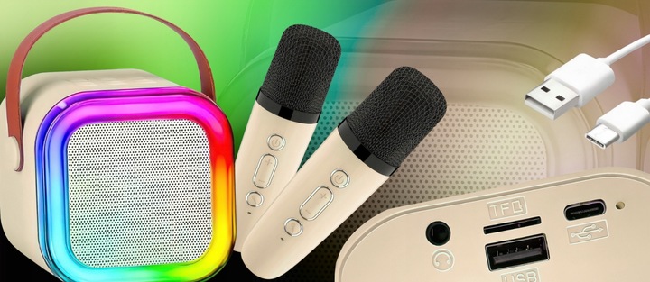 ZESTAW KARAOKE 2 MIKROFONY + GŁOŚNIK BEZPRZEWODOWY BLUETOOTH SUPER DŹWIĘK