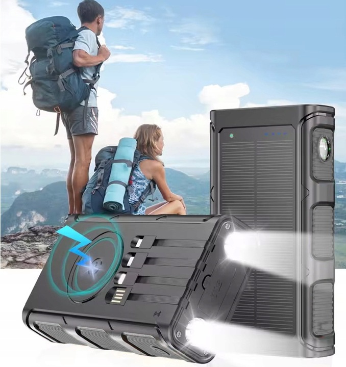 POWERBANK ŁADOWARKA SOLARNY INDUKCJA 36000mAh 8xUSB LATARKA 2x LED USB-C PD