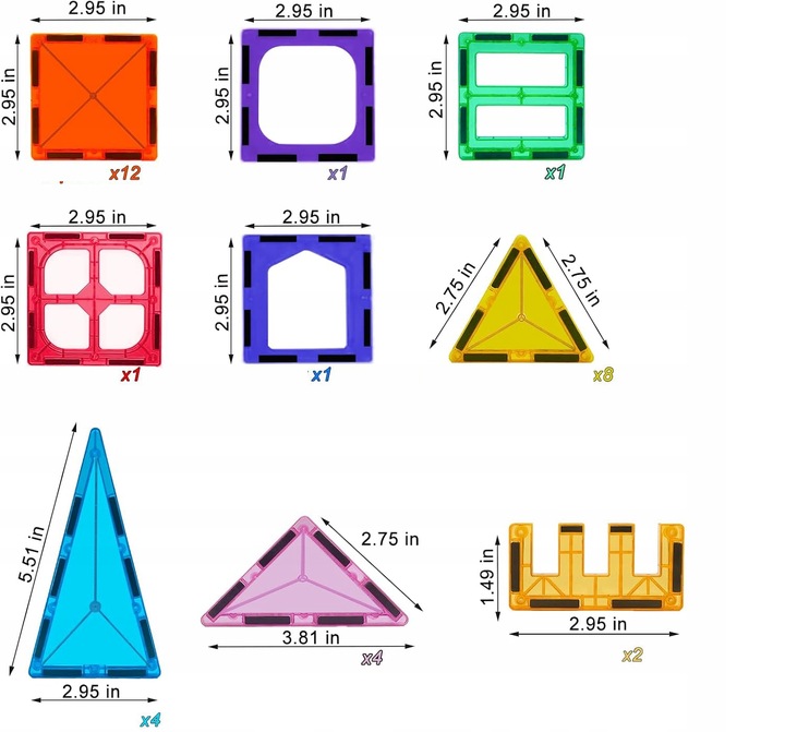 DUŻE KLOCKI MAGNETYCZNE KAFELKI ZESTAW XXL 34 EL RAINBOW MAGNETIC TILES