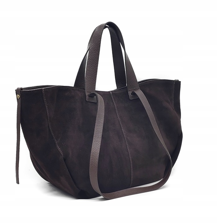 Torebka shopper zamszowa Vera Pelle skóra czekoladowa