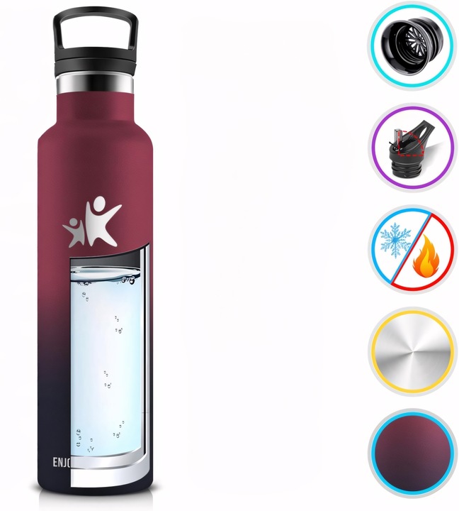 TERMOS BUTELKA TERMICZNA KUBEK NA KAWĘ HERBATĘ ZE SŁOMKĄ WIŚNIOWY 750ML