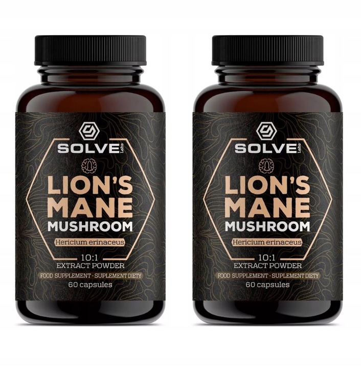 2x Solve Labs, Lion`s Mane, SOPLÓWKA JEŻOWATA (10:1), 60 kaps.