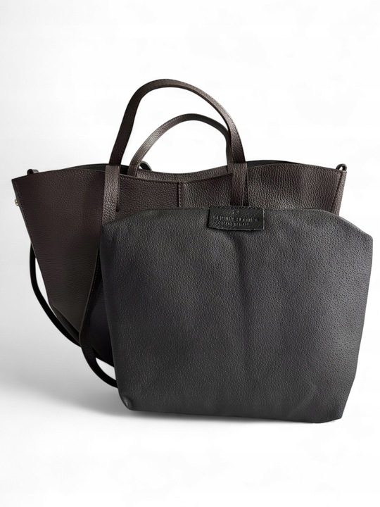 Torebka damska Vera Pelle Shopperka skóra naturalna BRĄZOWA MAXI