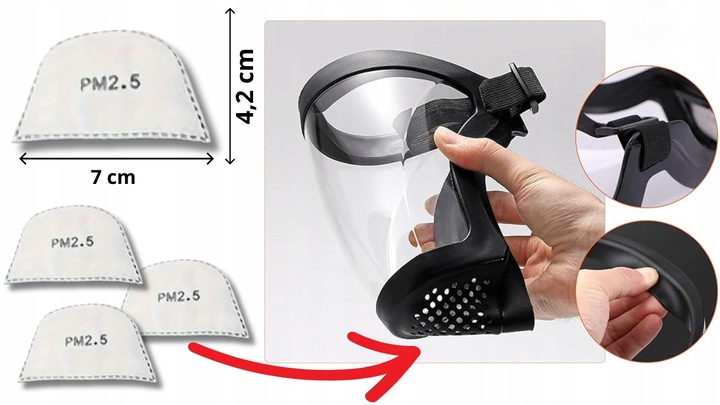 Maska ochronna na twarz przezroczysta z 10szt filtrem PM2.5