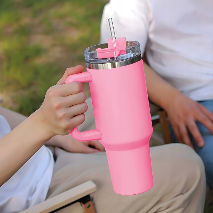 KUBEK TERMICZNY TERMOS ZE SŁOMKĄ Z UCHWYTEM SZCZELNY NA KAWĘ HERBATĘ 1200ML