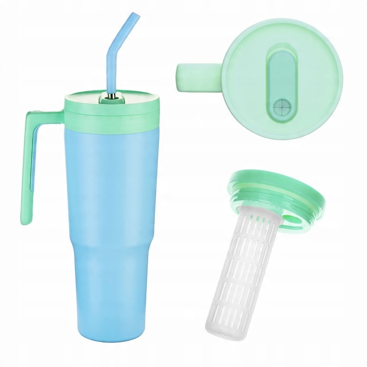 Duży Kubek Termiczny ze słomką i uchwytem OMI Tumbler 1200 ml - Sky