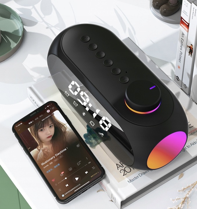 GŁOŚNIK BEZPRZEWODOWY BLUETOOTH BUDZIK ZEGAR LED RADIO FM MP3 OŚWIETLENIE