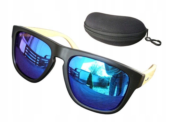 OKULARY DREWNIANE POLARYZACYJNE LUSTRZANKI ETUI UV